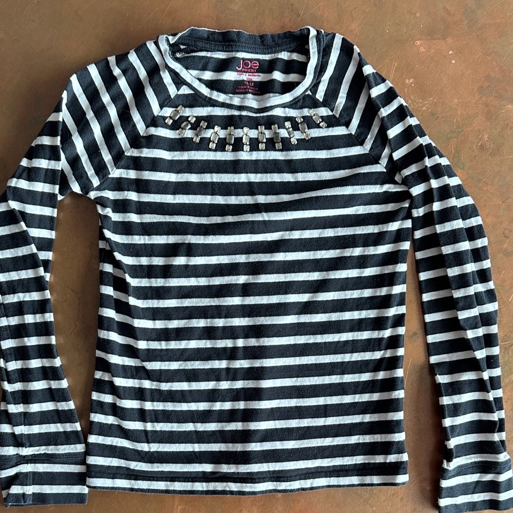 Joe Fresh Black and White Striped Long Sleeve Shirt